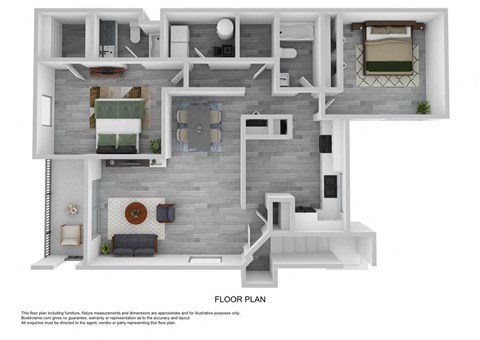 Floor plan for 2 beds, 2 baths, 1140 sqft